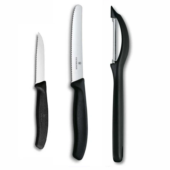 Victorinox 3 lü Set 11 CM ve 8 CM Tırtıklı Sebze Meyve Bıçağı - Domates Sebze Soyacağı ürün görseli