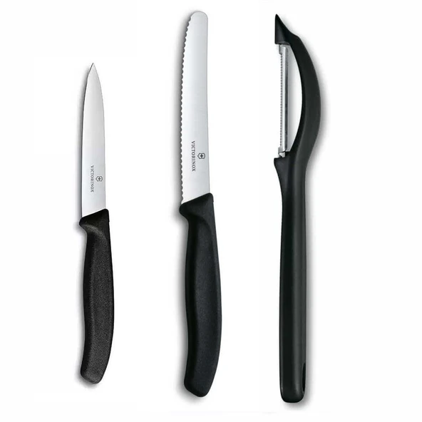 Victorinox 3 lü Set 11 CM Tırtıklı - 10 CM Düz Sebze Meyve Bıçağı - Domates Sebze Soyacağı ürün görseli