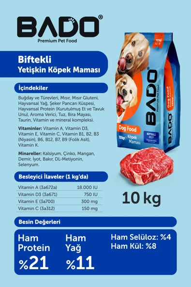Bado Yetişkin Köpek Maması Biftekli 10 Kg - Resim 5
