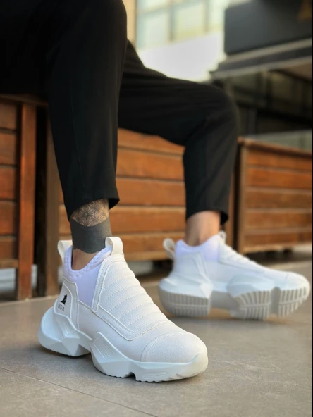 ET0401 Bağcıksız Rahat Kalın Taban Beyaz Erkek Spor Yarım Bilek Bot - Resim 2