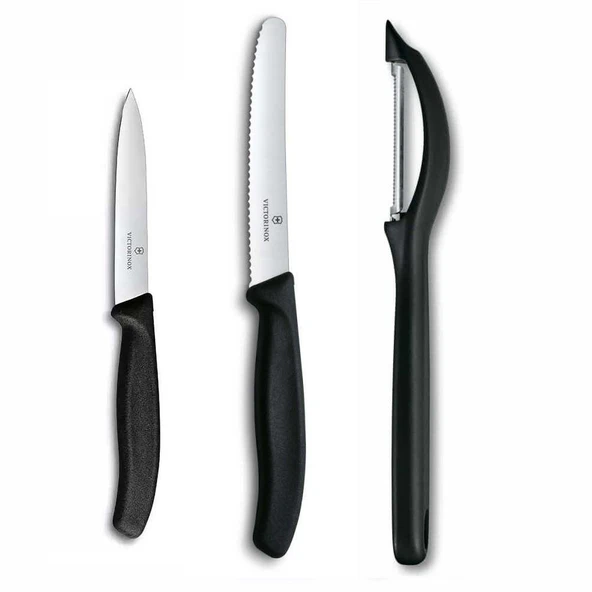 Victorinox 3 lü Set 11 CM Tırtıklı ve 8 CM Düz Sebze Meyve Bıçağı - Domates Sebze Soyacağı ürün görseli