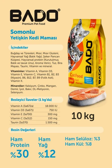 Bado Yetişkin Kedi Maması Somonlu 10 Kg - 5