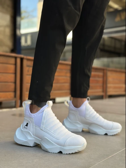 ET0401 Bağcıksız Rahat Kalın Taban Beyaz Erkek Spor Yarım Bilek Bot - Resim 4