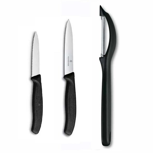 Victorinox Domates Soyacağı - 10 CM Düz 8 CM Tırtıklı Sebze Meyve Bıçağı 3lü Set ürün görseli