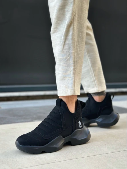 ET0401 Bağcıksız Rahat Yüksek Siyah Taban Siyah Süet Erkek Spor Yarım Bilek Bot ürün görseli