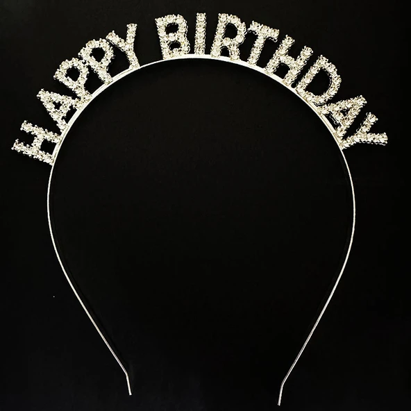Gümüş Kristal Taşlı Happy Birthday Doğum Günü Tacı İthal Ürün 17x16 cm ürün görseli 1
