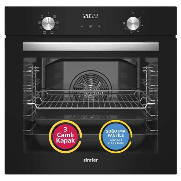 Simfer 9 Fonksiyon QS Dijital Siyah Ankastre Set (8208 Fırın + 3500 Ocak + 8703 Davlumbaz) - Resim 2