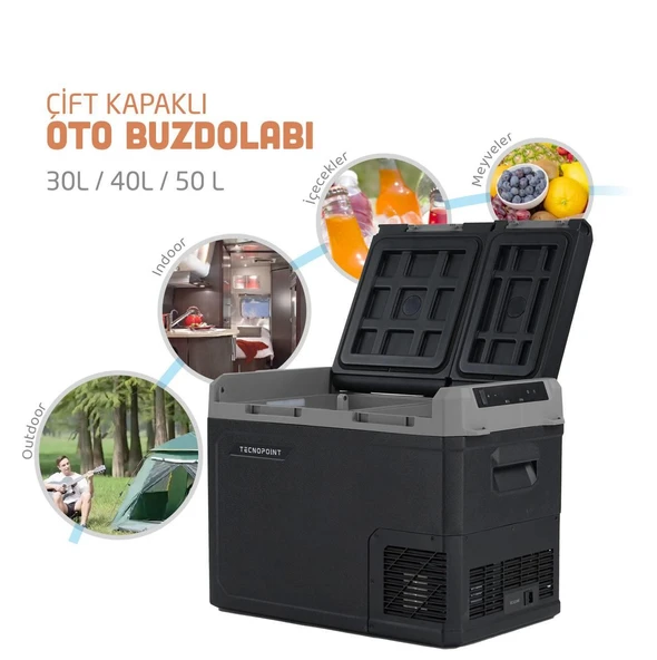 TC21-18 Çift Kapaklı 50 Litre Taşınabilir Araç Buzdolabı 12V/24V/220V Uyumlu