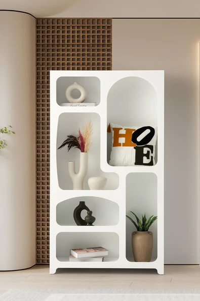 Nevada Bohem Kitaplık Dekoratif Büyük Duvar Rafı Kitaplık 6 Bölmeli Mdf