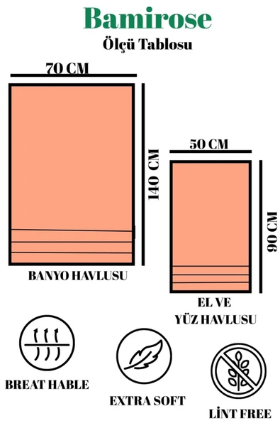 BAMİROSE Liana 50x90 70x140 Cm 4'lü Banyo Havlu Takımı, Plaj Havlusu, Peştemal - 4
