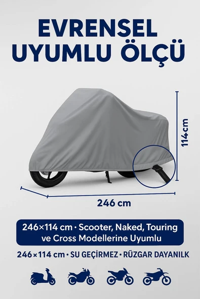 Su Geçirmez 4 Mevsim Motosiklet Brandası 246x114 cm – UV, Rüzgar ve Yağmur Koruma - 6