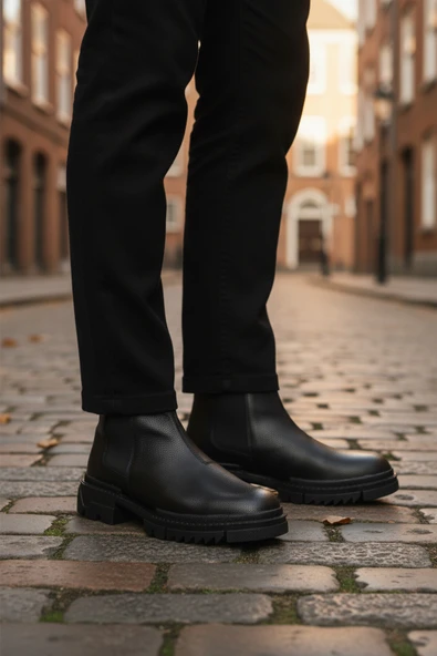 Ayakmod Siyah İçi Polarlı Kaymaz Soğuğa Dirençli Erkek Chelsea Bot 748 M - Resim 3