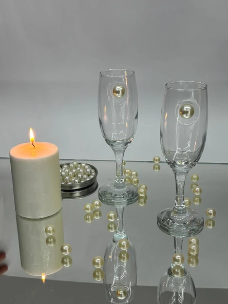 ŞAMPANYA KADEHİ KLASİK İNCİ FİGÜRLÜ 2'Lİ