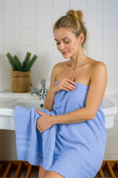 BAMİROSE 70X140 %100 PAMUK MAVİ TEKLİ OTEL HAVLUSU, BANYO HAVLUSU, SPA HAVLU, MAVİ HAVLU - 3