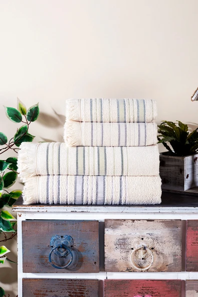 BAMİROSE Liana 50x90 70x140 Cm 4'lü Banyo Havlu Takımı, Plaj Havlusu, Peştemal