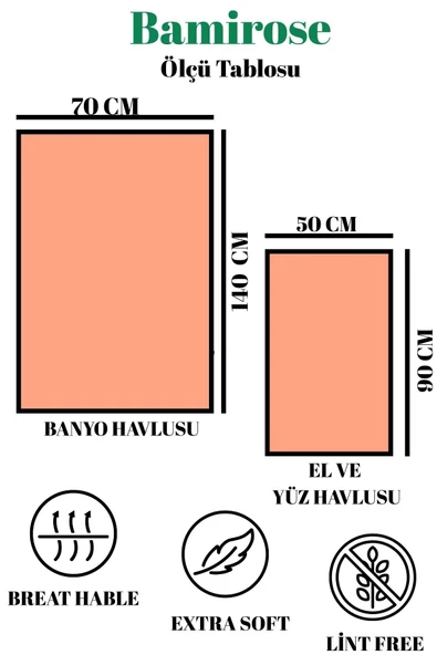 BAMİROSE Liana 50x90 70x140 Cm 4'lü Banyo Havlu Takımı, Plaj Havlusu, Peştemal - 8