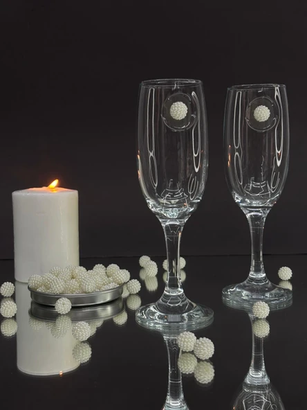 ŞAMPANYA KADEHİ BEYAZ İNCİ BÖĞÜRTLEN FİGÜRLÜ 2'Lİ