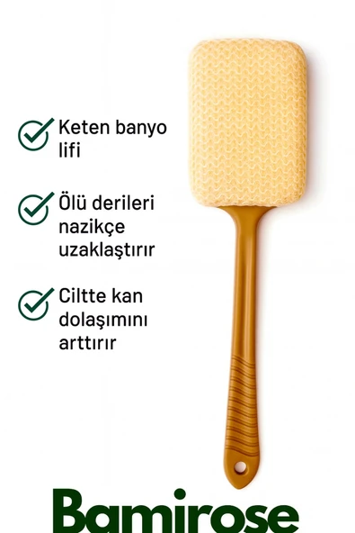 BAMİROSE %100 ORGANİK DOĞAL KETEN SIRT SAPLI LİF, PEELİNG LİFİ, ANTİ SELÜLİT LİFİ, BANYO HAMAM LİF, - 2