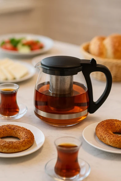 Cam Demlik 700 ml Siyah Kapaklı ürün görseli