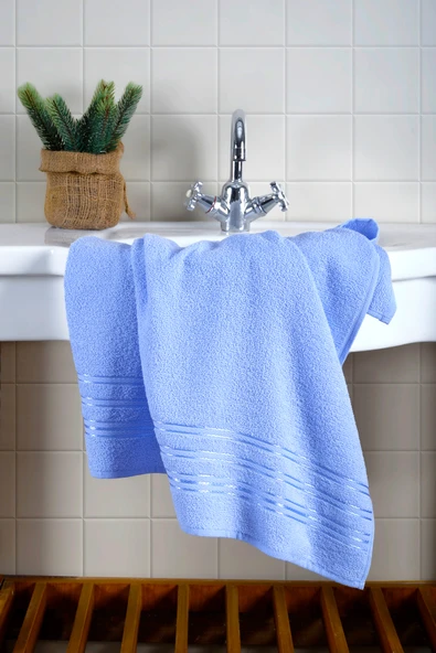 BAMİROSE 70X140 %100 PAMUK MAVİ TEKLİ OTEL HAVLUSU, BANYO HAVLUSU, SPA HAVLU, MAVİ HAVLU - 2