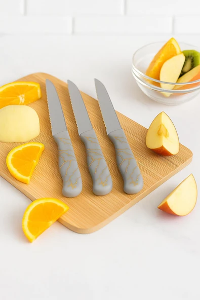 3’lü Paslanmaz Çelik Mermer Desenli Meyve Bıçak Seti - Resim 3