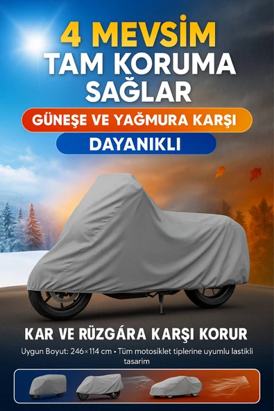 Su Geçirmez 4 Mevsim Motosiklet Brandası 246x114 cm – UV, Rüzgar ve Yağmur Koruma
