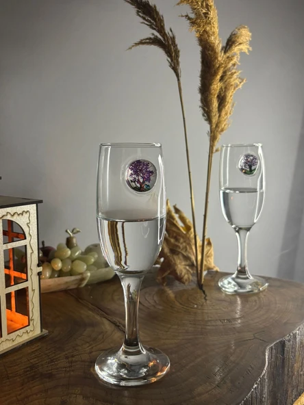 ŞAMPANYA KADEHİ AĞAÇ FİGÜRLÜ 2'Lİ