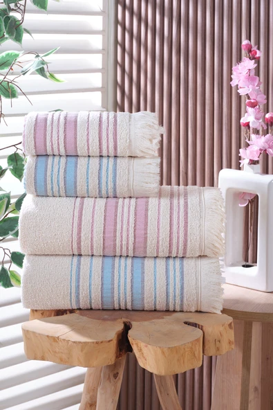 BAMİROSE Liana 50x90 70x140 Cm 4'lü Banyo Havlu Takımı, Plaj Havlusu, Peştemal - 9