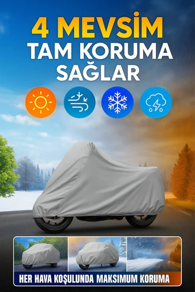 Su Geçirmez 4 Mevsim Motosiklet Brandası 246x114 cm – UV, Rüzgar ve Yağmur Koruma - 5