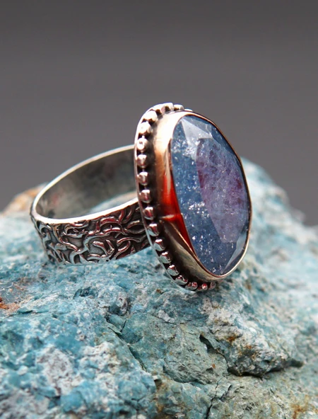 925 Ayar Kadın Gümüş Ceyt Taşı Yüzük sy00077 - Resim 6