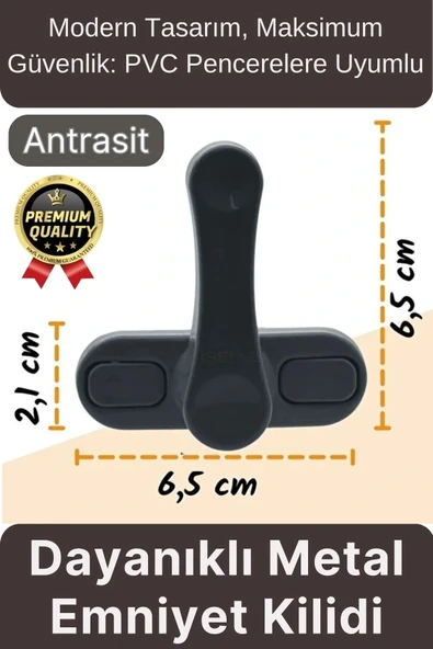 Premium Dayanıklı Koruma Antrasit Çekmeli Metal Pvc Kapı Pencere Hırsız Çocuk Emniyet Kilidi 1 Adet ürün görseli 1