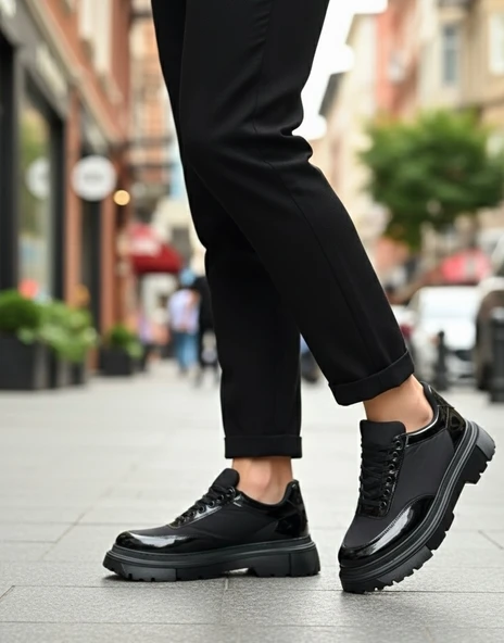 ET0243 Bağcıklı Rugan Paraşüt Detaylı Yüksek Siyah Taban Erkek Ayakkabı - Resim 3