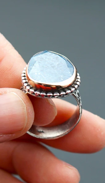 925 Ayar Kadın Gümüş Ceyt Taşı Yüzük sy00077 ürün görseli 1