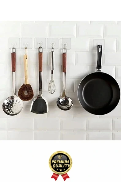 Çok Amaçlı Süper Güçlü Kendinden Yapışkanlı Kolay Montaj Duvar Mutfak Şeffaf Askılık Kancalı Askı - Resim 7