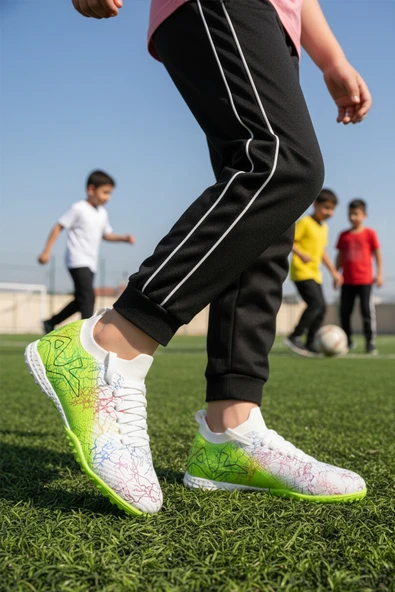 Playup Beyaz Yeşil Bilekten Çoraplı Erkek Çocuk Halı Saha Ayakkabısı FH-252-153 F - 3