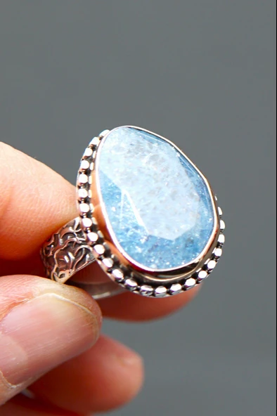 925 Ayar Kadın Gümüş Ceyt Taşı Yüzük sy00077 - Resim 3