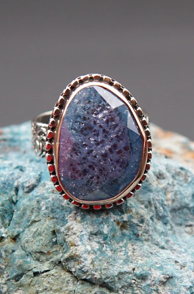 925 Ayar Kadın Gümüş Ceyt Taşı Yüzük sy00077 - Resim 5