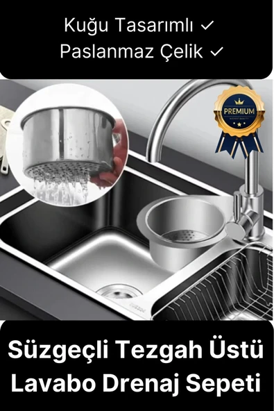 Premium Modern Paslanmaz Çelik Kuğu Tasarımlı Süzgeçli Asılabilen Tezgah Üstü Lavabo Drenaj Sepeti ürün görseli 1