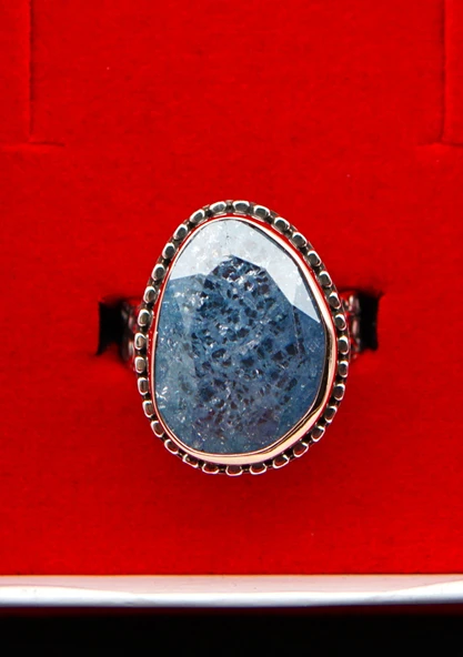 925 Ayar Kadın Gümüş Ceyt Taşı Yüzük sy00077 - Resim 7