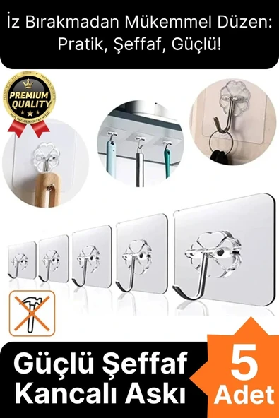 Çok Amaçlı Süper Güçlü Kendinden Yapışkanlı Kolay Montaj Duvar Mutfak Şeffaf Askılık Kancalı Askı ürün görseli 1