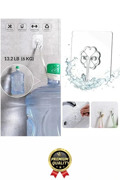 Çok Amaçlı Süper Güçlü Kendinden Yapışkanlı Kolay Montaj Duvar Mutfak Şeffaf Askılık Kancalı Askı - Resim 6
