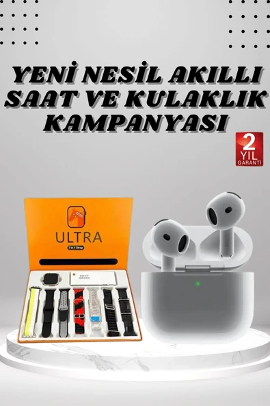 7 Kordonlu Akıllı Saat Ve 3.Nesil Kulaklık Dokunmatik Ekran Sesli Görüşme Yapabilen - 1