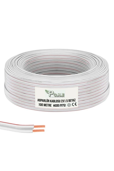 Poke 2x1.5 Hoparlör Kablosu Beyaz Kordon 100mt Poke Pk-1172