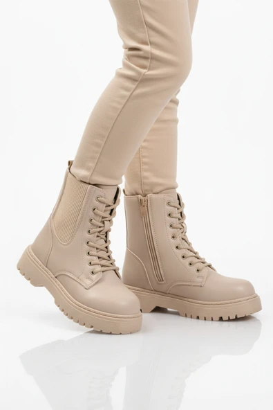 AYK'S Bej Polarlı Kaymaz Soğuğa Dirençli Deri Çocuk Bot Tuno 07 F