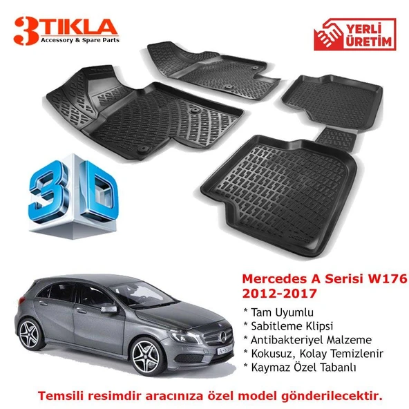 Mercedes A Serisi W176 2012-2017 Premium 3D Havuzlu Paspas Seti