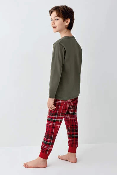 Arnetta Garson Erkek Çocuk Aile %100 Pamuk 4 Mevsim New Year Uzun Kollu Pijama Takım - 6