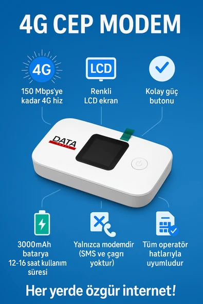 DataForce 4G Cep Modemi – Taşınabilir Wi-Fi Hotspot, Type-C Şarjlı - 2