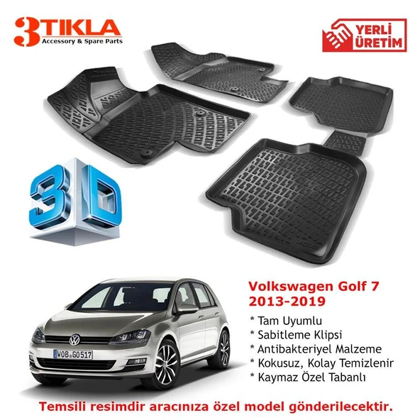 Volkswagen Golf  7 2013-2019 Premium 3D Havuzlu Paspas Seti