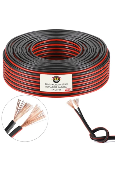 KABLOTECH Siyah Kordon 2x0.75mm 100 Metre Garantili Yüksek Kalite Cca Kablo Hoparlör Kablo Zayıf Akım - 5