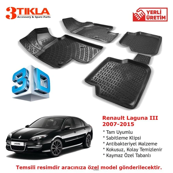 Renault Laguna III 2007-2015 Premium 3D Havuzlu Paspas Seti